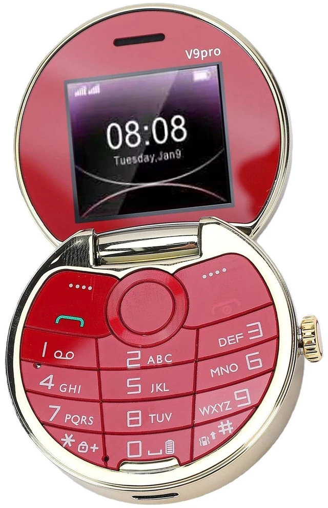 Alt view image 4 of 7 - Basic Cell Phone Vintage Pocket Watch Design, Rugged Flip Phone with Dual Card Dual Standby Big Buttons (Red)