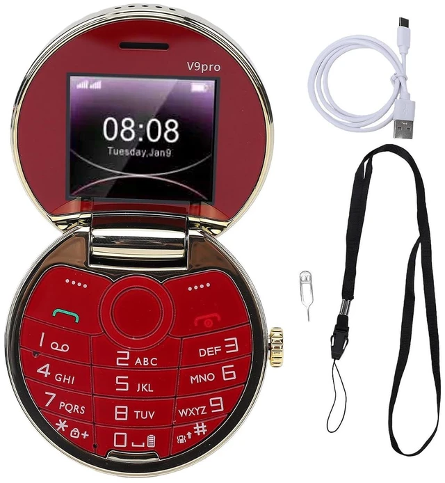 Alt view image 7 of 7 - Basic Cell Phone Vintage Pocket Watch Design, Rugged Flip Phone with Dual Card Dual Standby Big Buttons (Red)