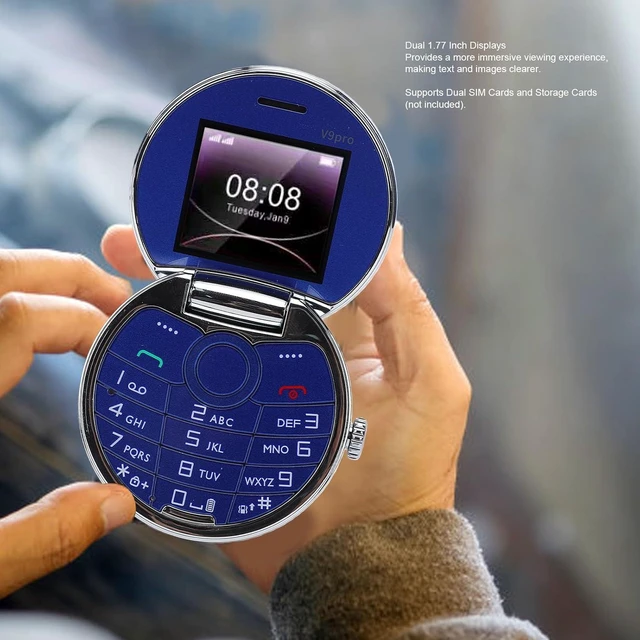 Alt view image 2 of 7 - Basic Cell Phone Vintage Pocket Watch Design, Rugged Flip Phone with Dual Card Dual Standby Big Buttons (Blue)