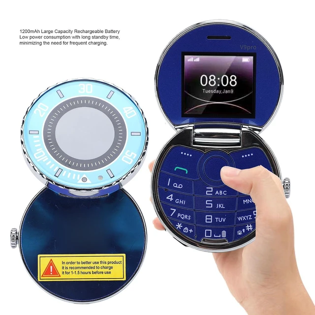 Alt view image 3 of 7 - Basic Cell Phone Vintage Pocket Watch Design, Rugged Flip Phone with Dual Card Dual Standby Big Buttons (Blue)