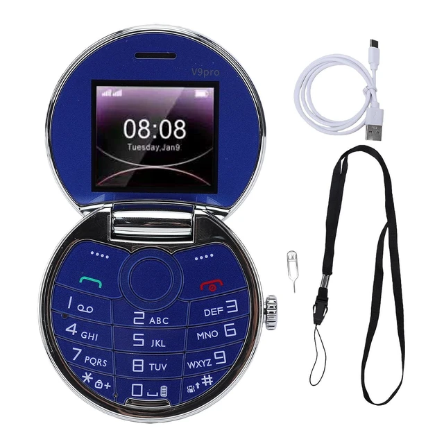 Alt view image 7 of 7 - Basic Cell Phone Vintage Pocket Watch Design, Rugged Flip Phone with Dual Card Dual Standby Big Buttons (Blue)