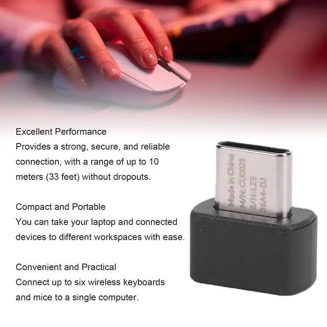 Alt view image 3 of 7 - USB Unifying Receiver 2.4 GHz Wireless Technology USBC Adapter for tech Bolt Mouse & Keyboard