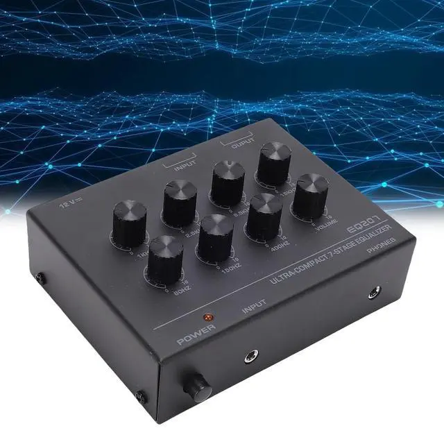 Alt view image 6 of 7 - 7 Band Sound Equalizer, 2 Channel Car Home Audio Graphic Equalizer with 3.5mm Input, Treble Bass Adjustment, for Recording Streaming (US Plug)