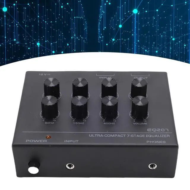 Alt view image 5 of 7 - 7 Band Sound Equalizer, 2 Channel Car Home Audio Graphic Equalizer with 3.5mm Input, Treble Bass Adjustment, for Recording Streaming (US Plug)