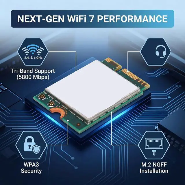 Alt view image 3 of 7 - WiFi 7 Wireless Card, M.2 NGFF 2230 E Key, Not, 3 Band 8774Mbps, Bluetooth 5.4, Fit for 11 & 10, for Laptop, Desktop