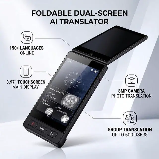 Alt view image 2 of 7 - Language Translator Device, Dual Screen, Photo Translation 75 Languages, 42 Offline, Group 500 Users, for Travel and Business
