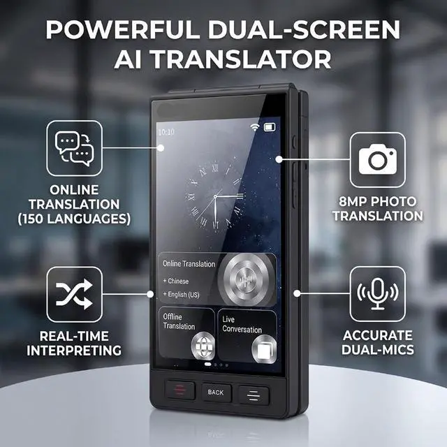 Alt view image 4 of 7 - Language Translator Device, Dual Screen, Photo Translation 75 Languages, 42 Offline, Group 500 Users, for Travel and Business