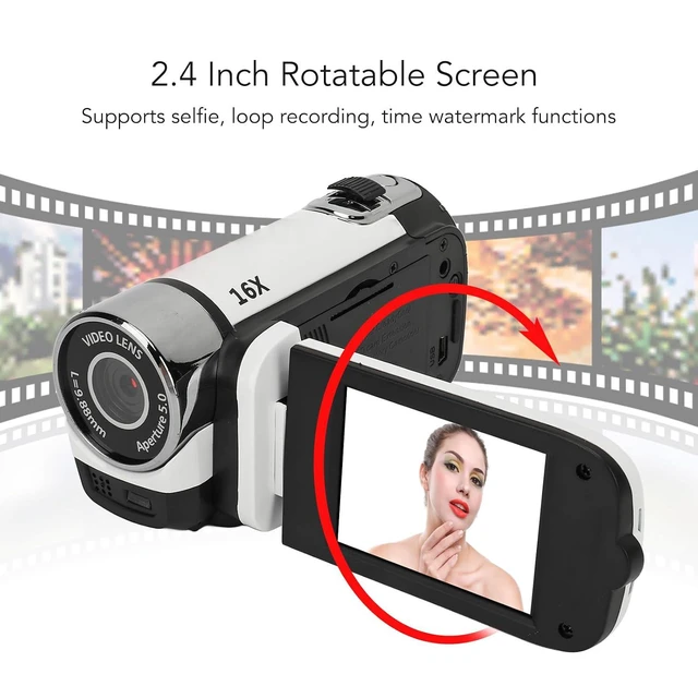 Alt view image 4 of 7 - D90 Digital Camera,1080P 16MP Vlogging Camera, 16X Zoom HD Video Recorder, 2.4" Rotatable Screen & Fill Light, for Travel Wedding Campus (White)