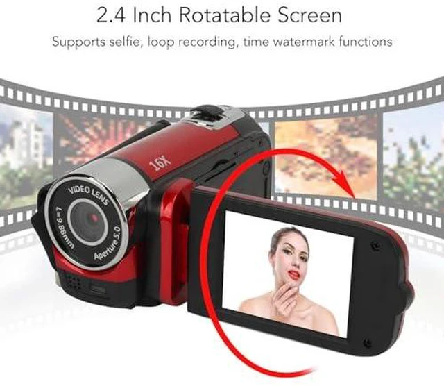 Alt view image 4 of 7 - D90 Digital Camera,1080P 16MP Vlogging Camera, 16X Zoom HD Video Recorder, 2.4" Rotatable Screen & Fill Light, for Travel Wedding Campus (Red)