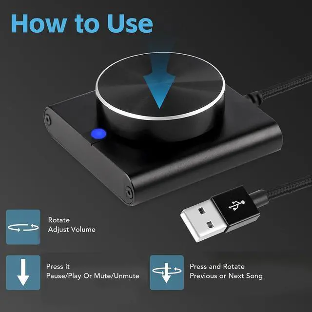 Alt view image 2 of 7 - USB Volume Control Knob, Computer Speaker External Volume Adjustment Controller with 1 Key Mute Function, LED Indicator, for PC Laptop