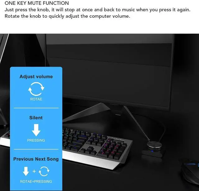 Alt view image 6 of 7 - USB Volume Control Knob, Computer Speaker External Volume Adjustment Controller with 1 Key Mute Function, LED Indicator, for PC Laptop