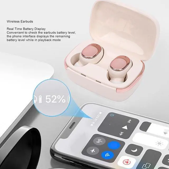 Alt view image 3 of 7 - Wireless Earbuds, Bluetooth 5.6 Headphones, Ear Buds with AI Noise Cancelling Mic LED Display, in Ear Earphones (Beige)