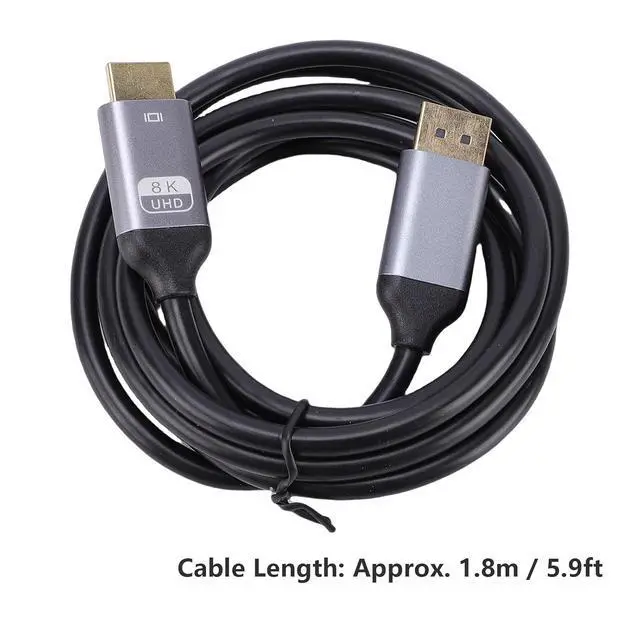 Alt view image 7 of 7 - DisplayPort to HDMI Cable, 8K 60Hz, 4K 120Hz, 1.8m Length DisplayPort to HD Cord, Universal Compatibility with Devices
