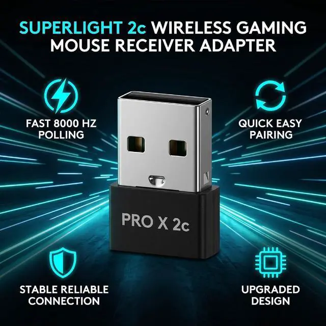 Alt view image 2 of 7 - Gaming USB Dongle Replacement for G PRO X Superlight 2c, 8000Hz, Anti Interference, Wireless Mouse Receiver Adapter