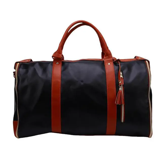 Alt view image 2 of 7 - Travel Bag with Detachable Trolley Handle, 40L Large Capacity Clothes Storage Bag for Travel, Foldable Space Saving Design, Wear Fabric, Front Zip Pocket (Dark Brown)