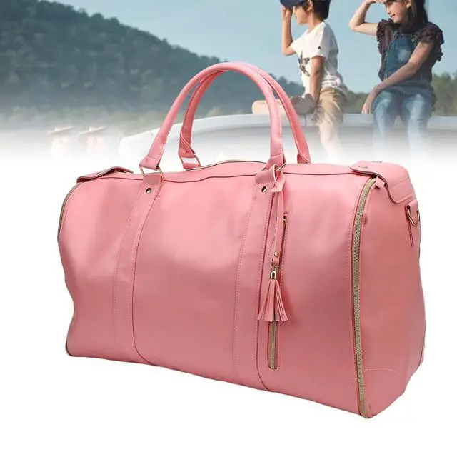 Alt view image 3 of 7 - Travel Bag with Detachable Trolley Handle, 40L Large Capacity Clothes Storage Bag for Travel, Foldable Space Saving Design, Wear Fabric, Front Zip Pocket (Pink)