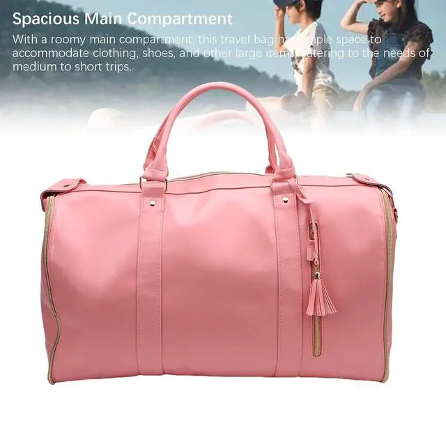 Alt view image 4 of 7 - Travel Bag with Detachable Trolley Handle, 40L Large Capacity Clothes Storage Bag for Travel, Foldable Space Saving Design, Wear Fabric, Front Zip Pocket (Pink)