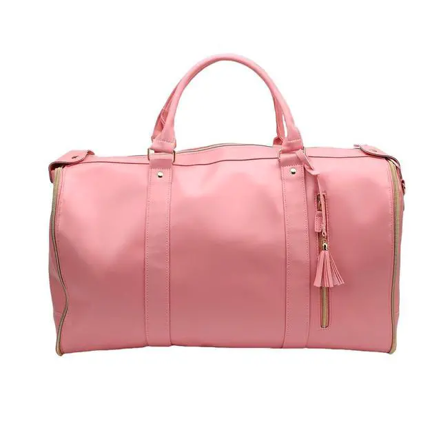 Alt view image 5 of 7 - Travel Bag with Detachable Trolley Handle, 40L Large Capacity Clothes Storage Bag for Travel, Foldable Space Saving Design, Wear Fabric, Front Zip Pocket (Pink)