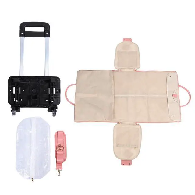 Alt view image 6 of 7 - Travel Bag with Detachable Trolley Handle, 40L Large Capacity Clothes Storage Bag for Travel, Foldable Space Saving Design, Wear Fabric, Front Zip Pocket (Pink)