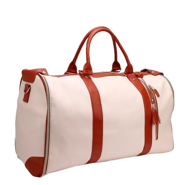 Alt view image 3 of 7 - Travel Bag with Detachable Trolley Handle, 40L Large Capacity Clothes Storage Bag for Travel, Foldable Space Saving Design, Wear Fabric, Front Zip Pocket (Beige)