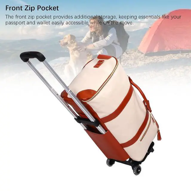 Alt view image 4 of 7 - Travel Bag with Detachable Trolley Handle, 40L Large Capacity Clothes Storage Bag for Travel, Foldable Space Saving Design, Wear Fabric, Front Zip Pocket (Beige)