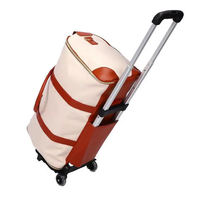 Alt view image 5 of 7 - Travel Bag with Detachable Trolley Handle, 40L Large Capacity Clothes Storage Bag for Travel, Foldable Space Saving Design, Wear Fabric, Front Zip Pocket (Beige)