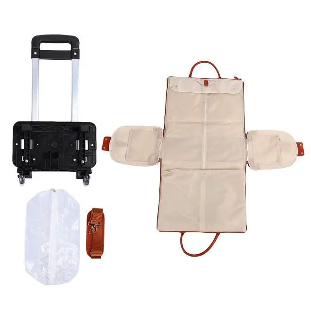 Alt view image 6 of 7 - Travel Bag with Detachable Trolley Handle, 40L Large Capacity Clothes Storage Bag for Travel, Foldable Space Saving Design, Wear Fabric, Front Zip Pocket (Beige)
