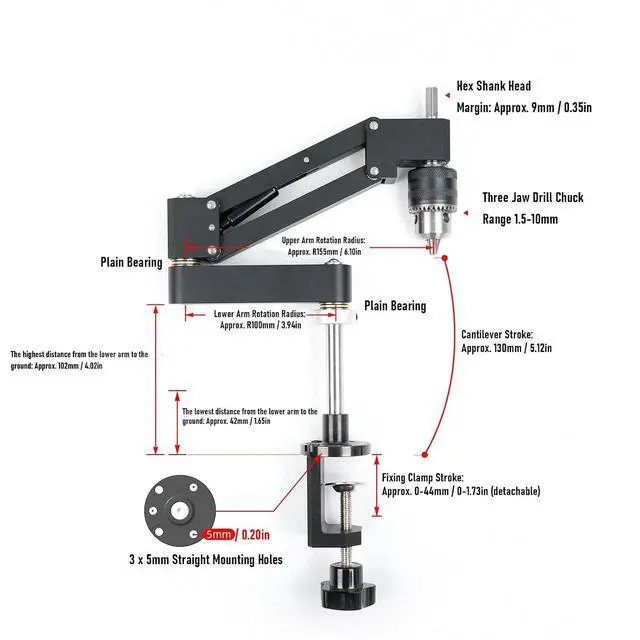 Alt view image 6 of 7 - Tapping Cantilever Bracket, Aluminum Alloy Tapping Bracket, Portable CNC Machined Cantilever Mount for Flexible Arm Machine