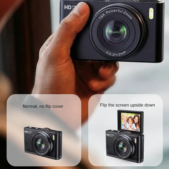 Alt view image 3 of 7 - Kids Digital Camera, 64MP 4K UHD Video, Portable Retro Selfie Camera, 2.4 inch 180 Flip Screen, 16X Zoom AF, Multiple Filming Modes (Black)