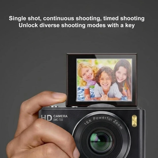 Alt view image 4 of 7 - Kids Digital Camera, 64MP 4K UHD Video, Portable Retro Selfie Camera, 2.4 inch 180 Flip Screen, 16X Zoom AF, Multiple Filming Modes (Black)