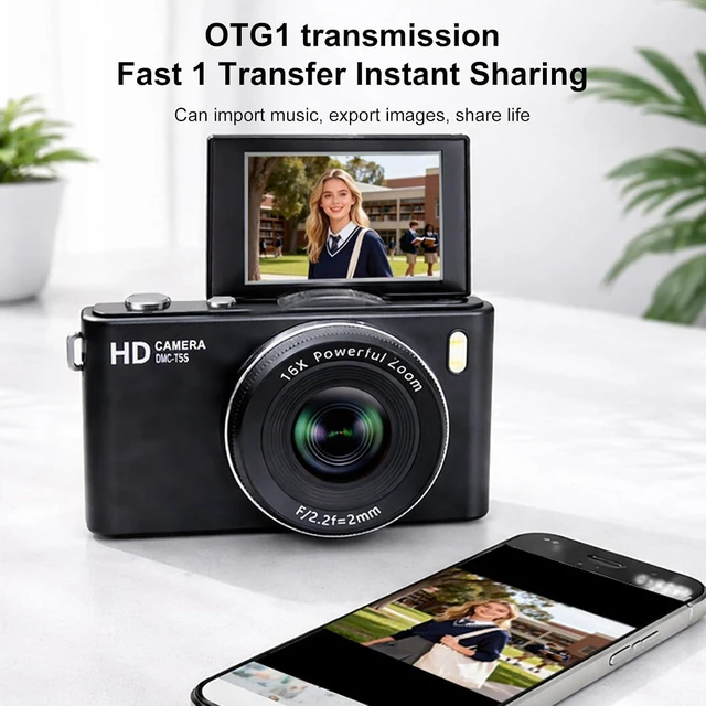 Alt view image 5 of 7 - Kids Digital Camera, 64MP 4K UHD Video, Portable Retro Selfie Camera, 2.4 inch 180 Flip Screen, 16X Zoom AF, Multiple Filming Modes (Black)