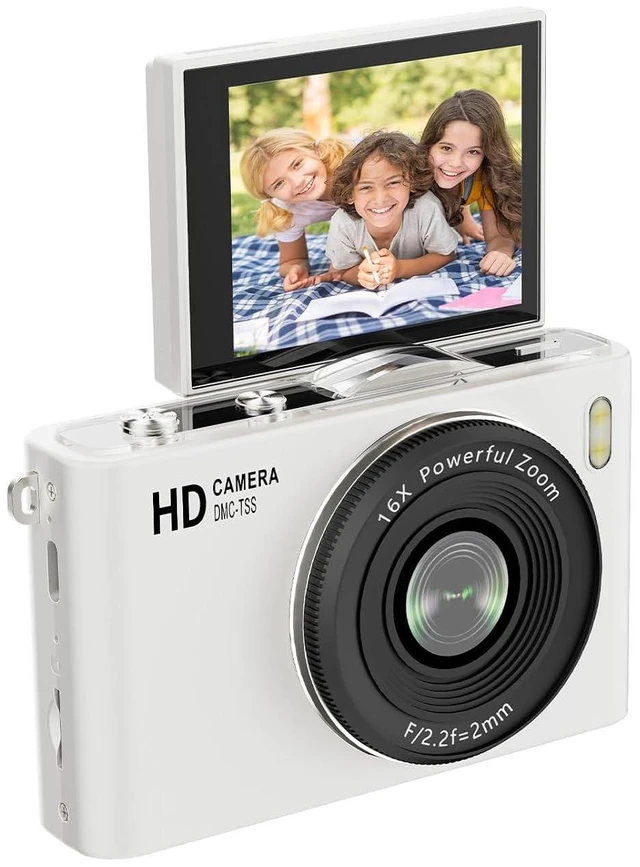 Main image of Kids Digital Camera, 64MP 4K UHD Video, Portable Retro Selfie Camera, 2.4 inch 180 Flip Screen, 16X Zoom AF, Multiple Filming Modes (White)
