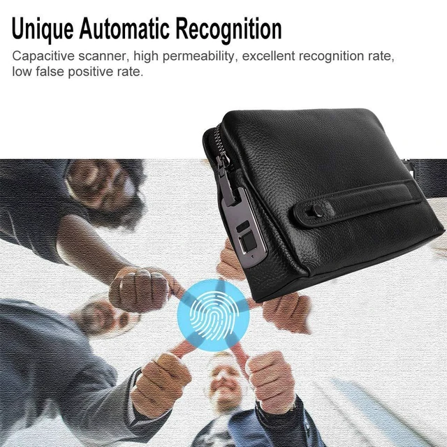 Alt view image 2 of 7 - Capacitive Fingerprint Recognition Technology Wallet HighGrade Leather Black Men Handbag 9.6 X 2.4 X 5.7in