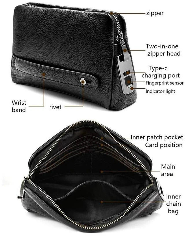 Alt view image 7 of 7 - Capacitive Fingerprint Recognition Technology Wallet HighGrade Leather Black Men Handbag 9.6 X 2.4 X 5.7in