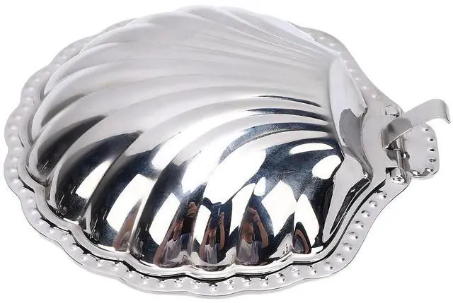 Main image of Shell Jewelry Dish, Seashell Trinket Tray with Decorative Silver Finish, Jewelry Plate for Earrings Rings Klace, Serving Tray for Nuts Appetizers, Multipurpose Home Party Decor