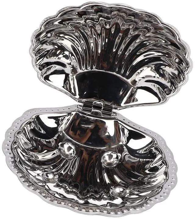 Alt view image 2 of 7 - Shell Jewelry Dish, Seashell Trinket Tray with Decorative Silver Finish, Jewelry Plate for Earrings Rings Klace, Serving Tray for Nuts Appetizers, Multipurpose Home Party Decor