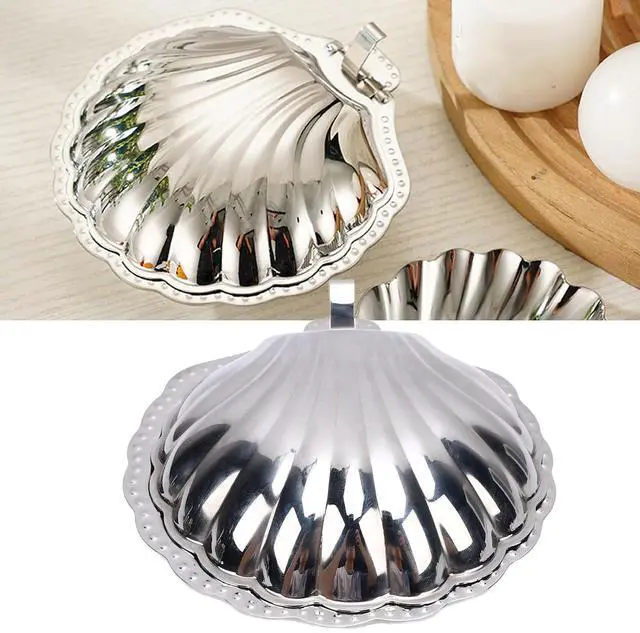 Alt view image 3 of 7 - Shell Jewelry Dish, Seashell Trinket Tray with Decorative Silver Finish, Jewelry Plate for Earrings Rings Klace, Serving Tray for Nuts Appetizers, Multipurpose Home Party Decor