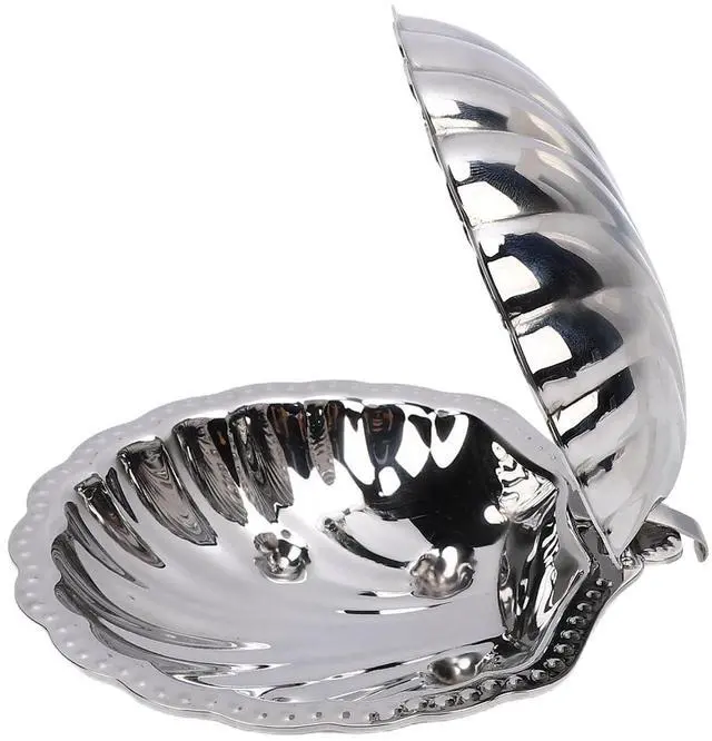 Alt view image 4 of 7 - Shell Jewelry Dish, Seashell Trinket Tray with Decorative Silver Finish, Jewelry Plate for Earrings Rings Klace, Serving Tray for Nuts Appetizers, Multipurpose Home Party Decor