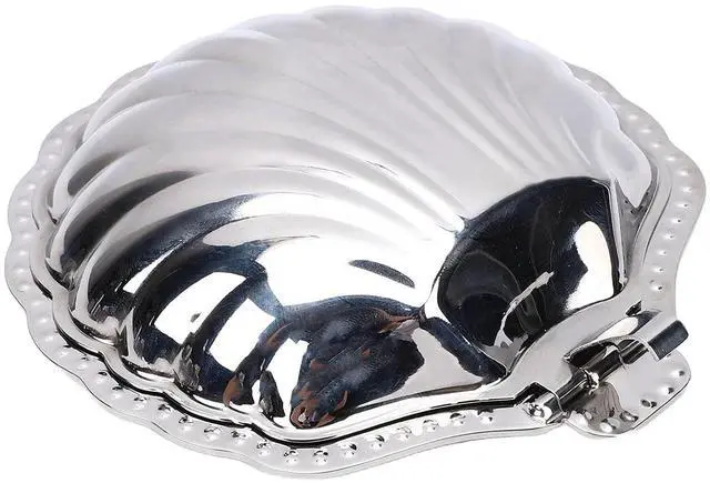 Alt view image 5 of 7 - Shell Jewelry Dish, Seashell Trinket Tray with Decorative Silver Finish, Jewelry Plate for Earrings Rings Klace, Serving Tray for Nuts Appetizers, Multipurpose Home Party Decor