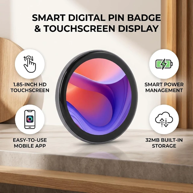 Alt view image 2 of 7 - Digital Pin, Digital Badge with 1.85" HD Touch Screen, Customizable Anime Style Wearable for Cosplay & Fandoms (Gray)