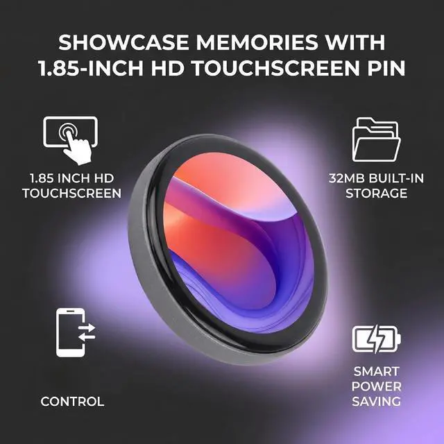 Alt view image 3 of 7 - Digital Badge Pin with 1.85" HD Touch Screen, Electronic Badge with Bluetooth 6.0 App Control, LED Mood Badges Display for Images & GIFS, Wearable Digital Pin for Backpack (Gray)