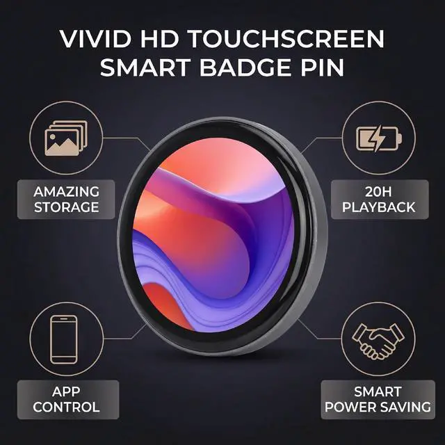 Alt view image 2 of 7 - Digital Badge Pin with 1.85" HD Touch Screen, Electronic Badge with Bluetooth 6.0 App Control, LED Mood Badges Display for Images & GIFS, Wearable Digital Pin for Backpack (Gray)