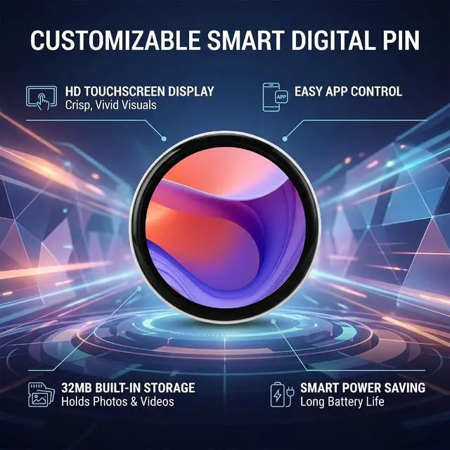 Alt view image 3 of 7 - Digital Badge Pin with 1.85" HD Touch Screen, Electronic Badge with Bluetooth 6.0 App Control, LED Mood Badges Display for Images & GIFS, Wearable Digital Pin for Backpack (White)