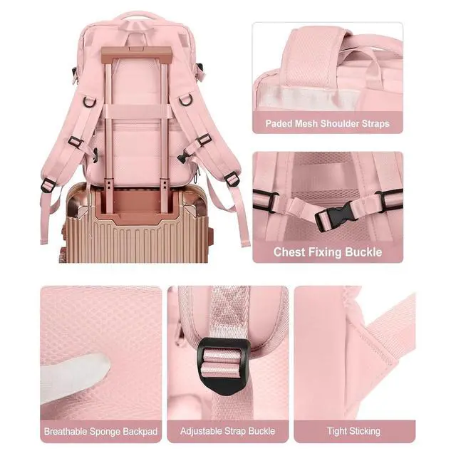 Alt view image 6 of 7 - Travel Laptop Backpack, 40L Large Sturdy Travel, for Men Women Business Casual, Weekender, College & Hiking (Pink)