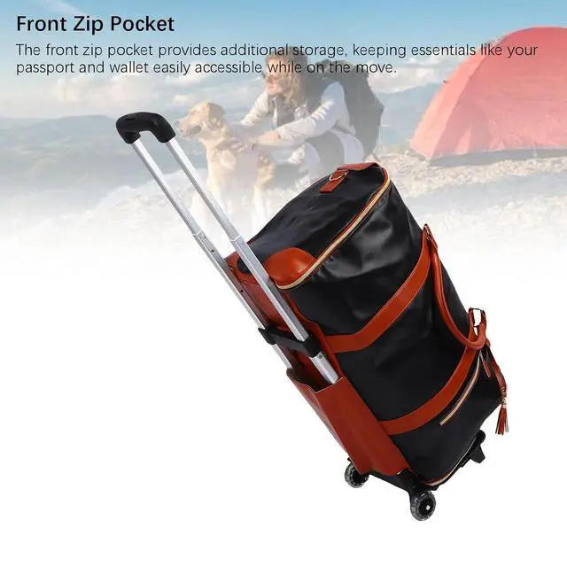 Alt view image 3 of 7 - Travel Bag with Detachable Trolley Handle, 40L Large Capacity Clothes Storage Bag for Travel, Foldable Space Saving Design, Wear Fabric, Front Zip Pocket (Dark Brown)