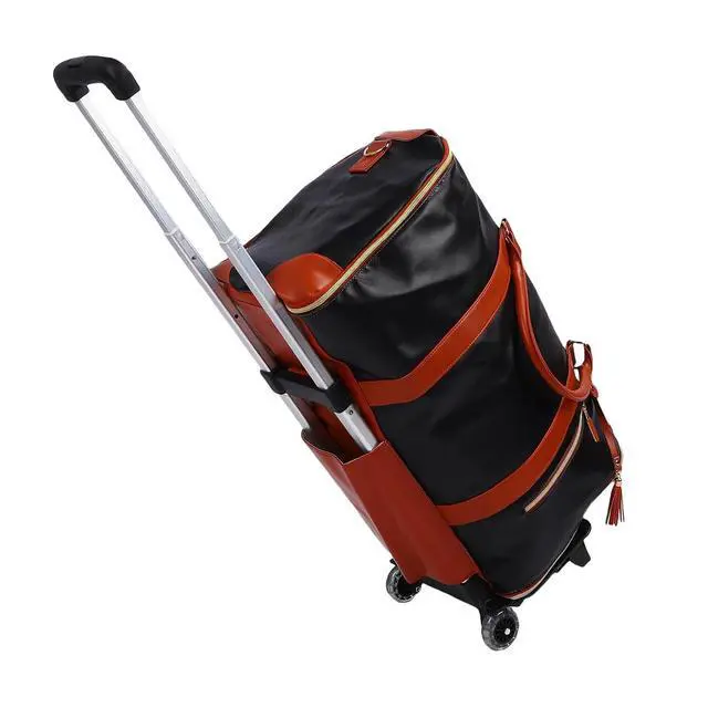 Alt view image 4 of 7 - Travel Bag with Detachable Trolley Handle, 40L Large Capacity Clothes Storage Bag for Travel, Foldable Space Saving Design, Wear Fabric, Front Zip Pocket (Dark Brown)