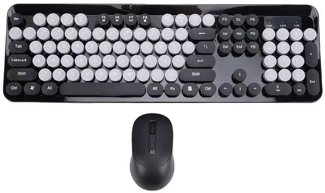 Main image of Wireless Keyboard and Mouse Combo, 104 Key Typewriter Retro Gaming Keyboard with Ergonomic Design, Cute Quiet Mouse, for PC (Black)