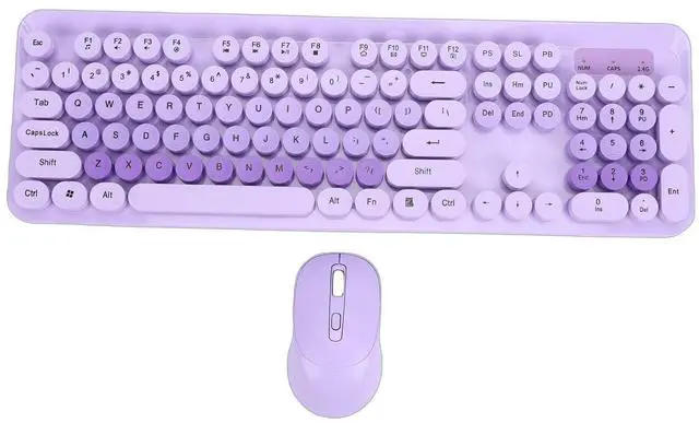 Main image of Wireless Keyboard and Mouse Combo, 104 Key Typewriter Retro Gaming Keyboard with Ergonomic Design, Cute Quiet Mouse, for PC (Purple)