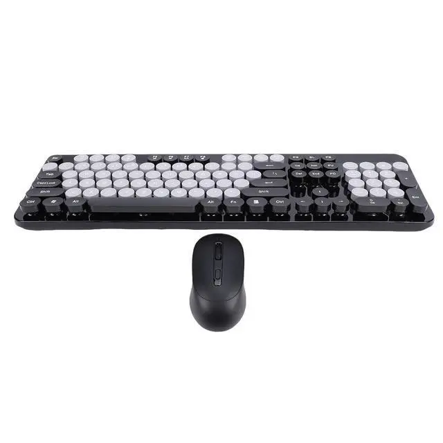 Alt view image 7 of 7 - Wireless Keyboard and Mouse Combo, 104 Key Typewriter Retro Gaming Keyboard with Ergonomic Design, Cute Quiet Mouse, for PC (Black)