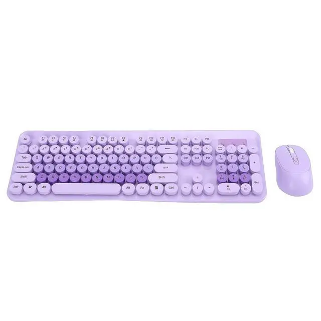 Alt view image 7 of 7 - Wireless Keyboard and Mouse Combo, 104 Key Typewriter Retro Gaming Keyboard with Ergonomic Design, Cute Quiet Mouse, for PC (Purple)